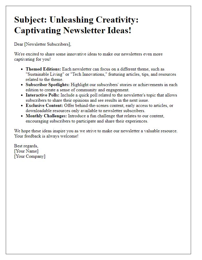 Letter template of creative ideas to captivate your newsletter audience