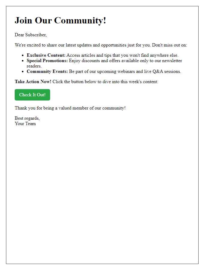 Letter template of effective call-to-action techniques for newsletters