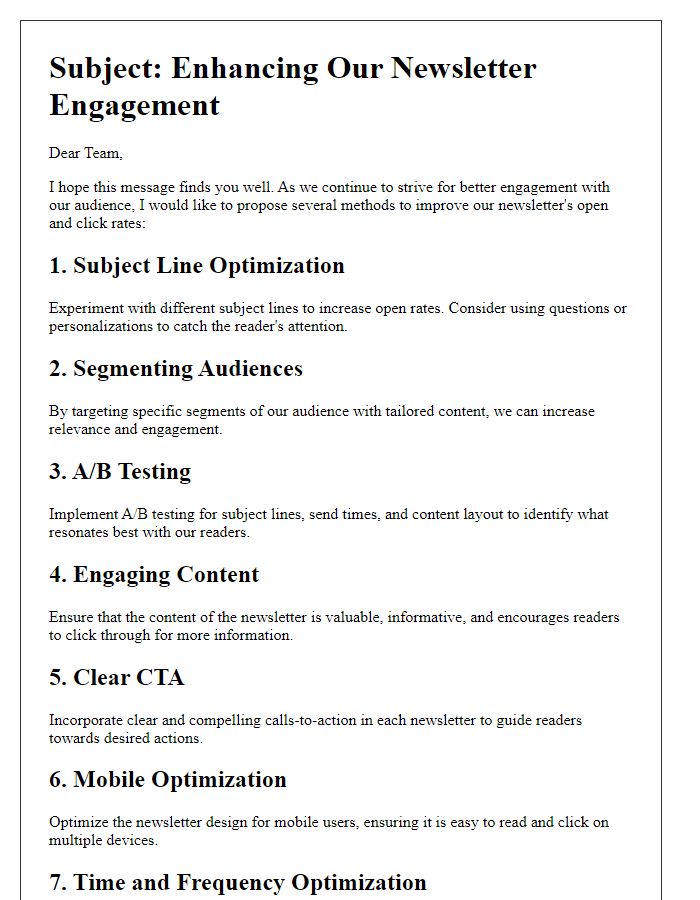 Letter template of methods for improving newsletter open and click rates