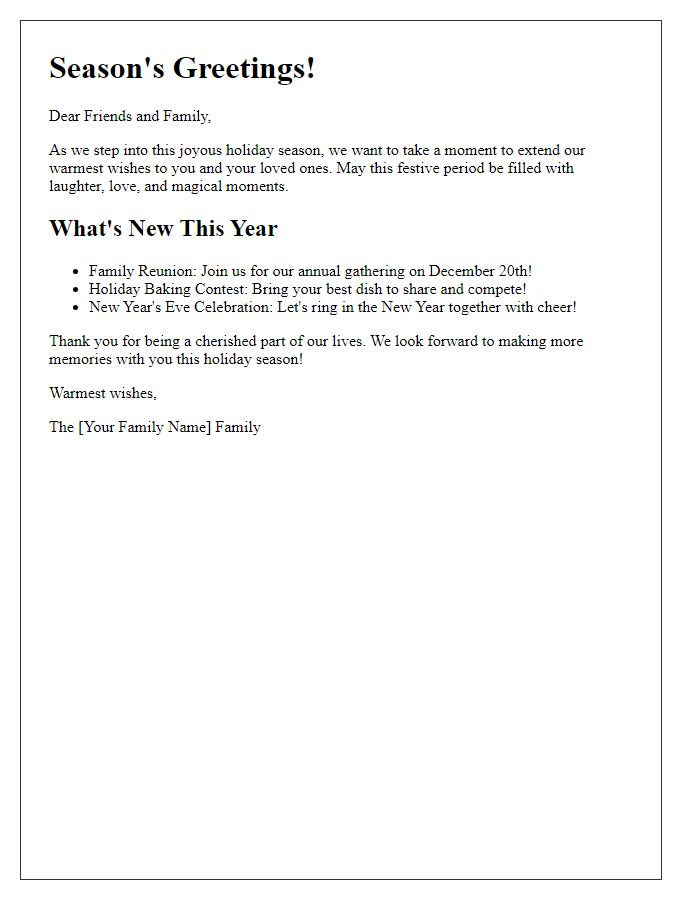 Letter template of enchanting holiday newsletter welcomes.