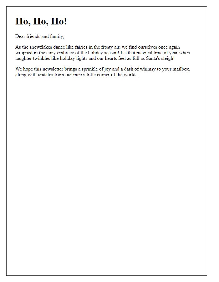 Letter template of whimsical holiday newsletter opening lines.