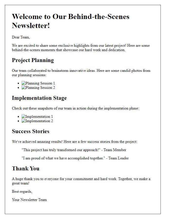 Letter template of newsletter behind-the-scenes highlights.