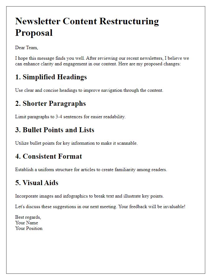 Letter template of newsletter content restructuring for clarity