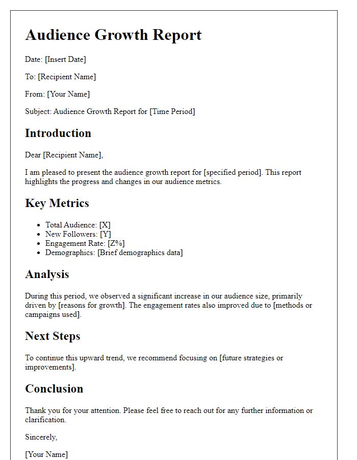 Letter template of audience growth report