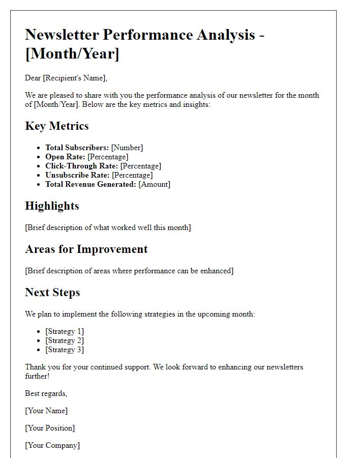 Letter template of newsletter performance analysis