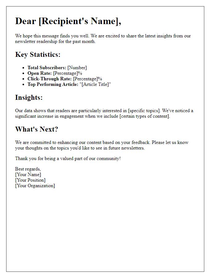 Letter template of newsletter readership insights