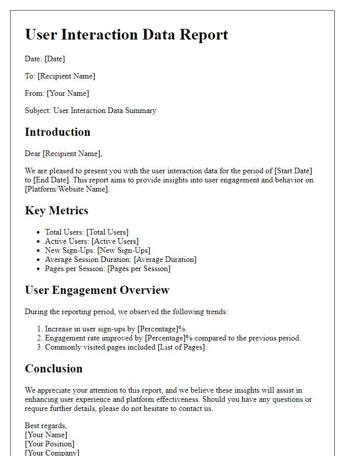 Letter template of user interaction data