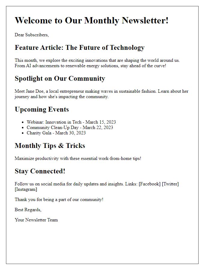 Letter template of captivating newsletter features