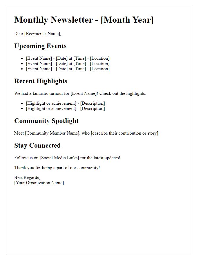 Letter template of dynamic newsletter activities