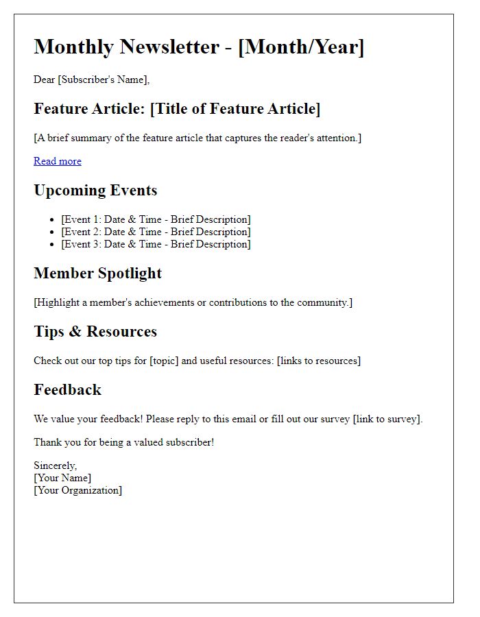 Letter template of engaging newsletter features