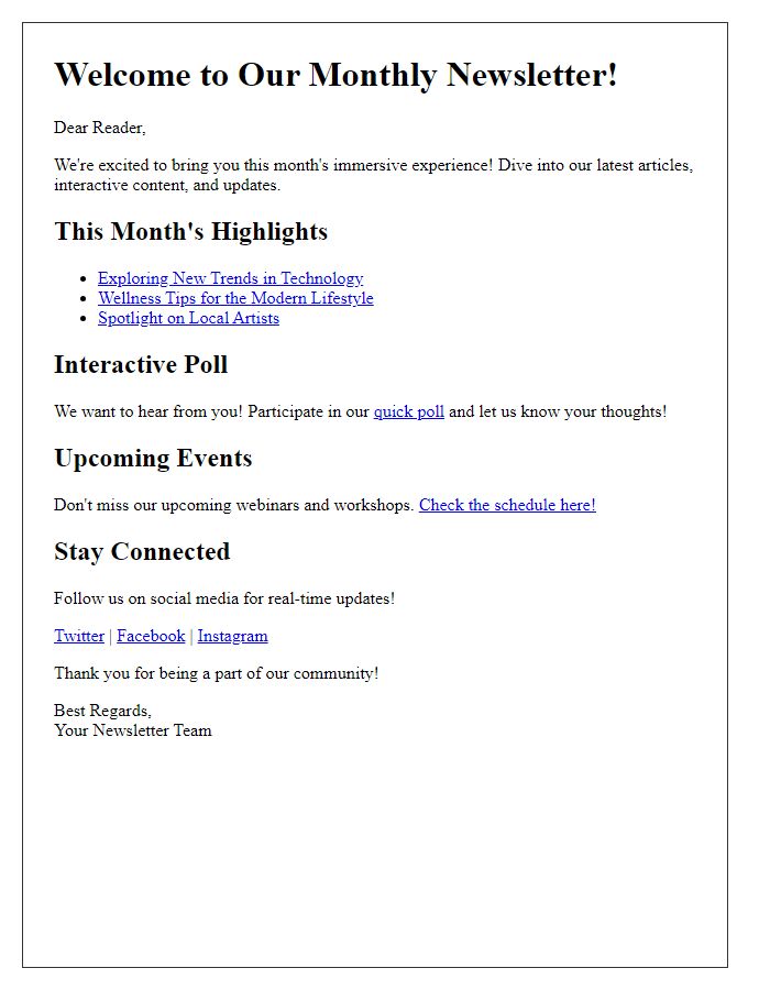 Letter template of immersive newsletter interactions