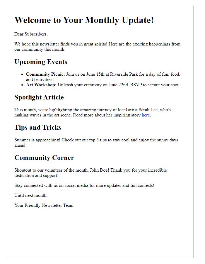 Letter template of lively newsletter content