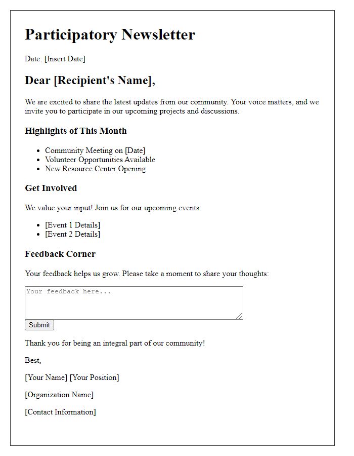 Letter template of participatory newsletter components