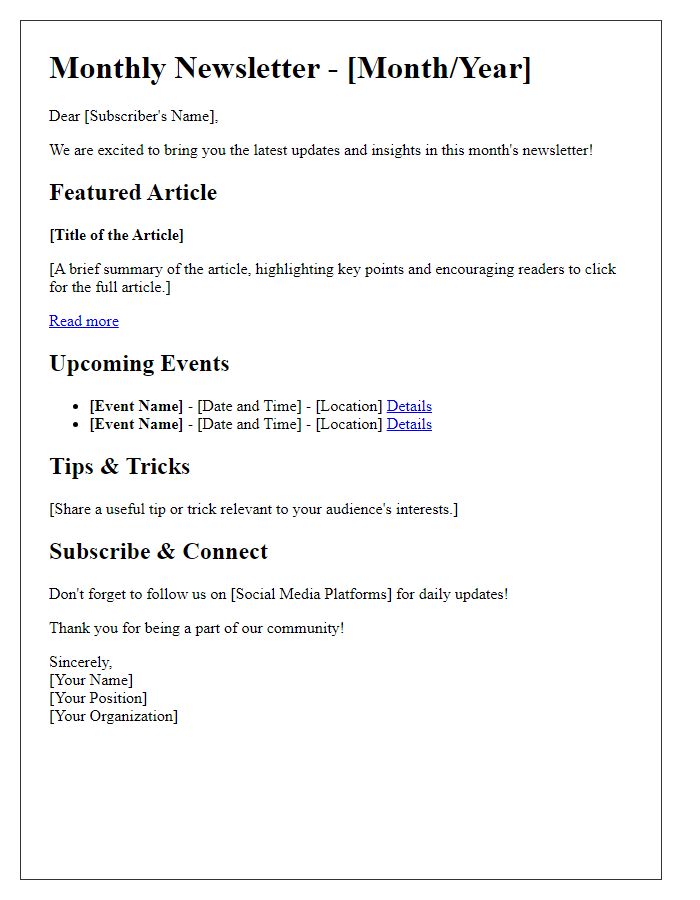 Letter template of reader-friendly newsletter options