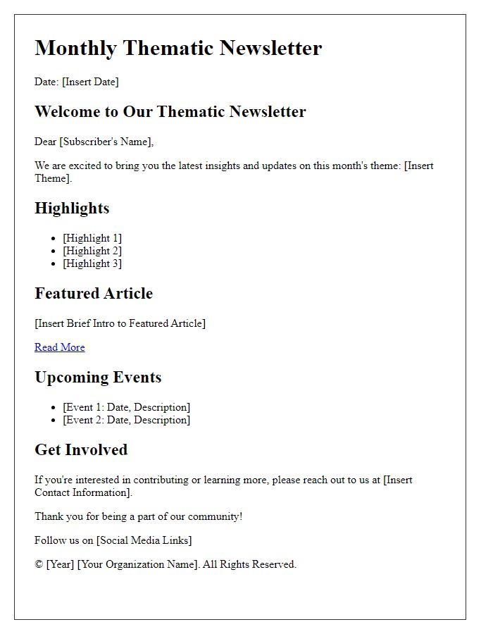 Letter template of thematic newsletter content distribution