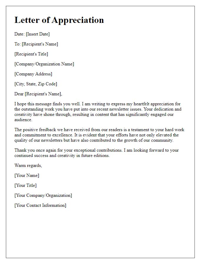 Letter template of appreciation for successful newsletter issues