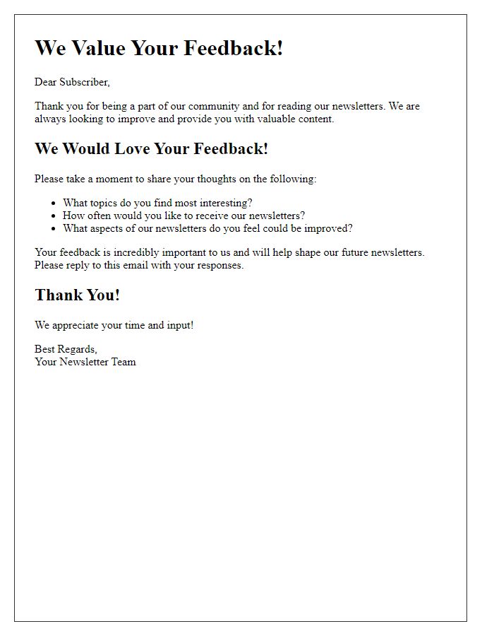 Letter template of newsletter engagement feedback for improvement