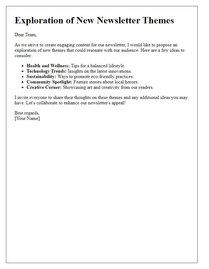 Letter template of exploration for new newsletter themes