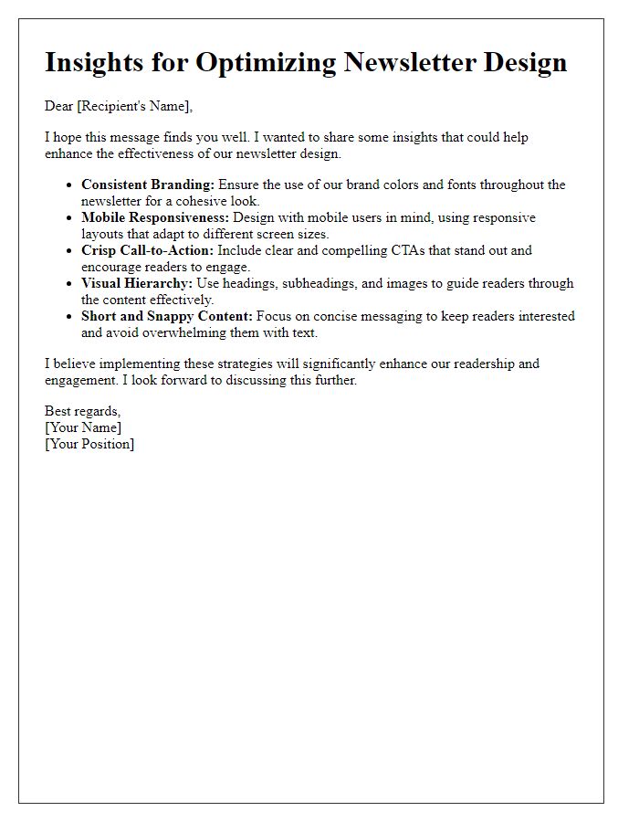 Letter template of insights for optimizing newsletter design