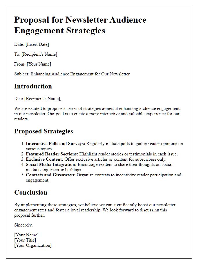 Letter template of proposals for newsletter audience engagement strategies