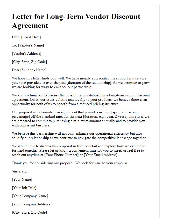 Letter template of negotiation for long-term vendor discount agreement