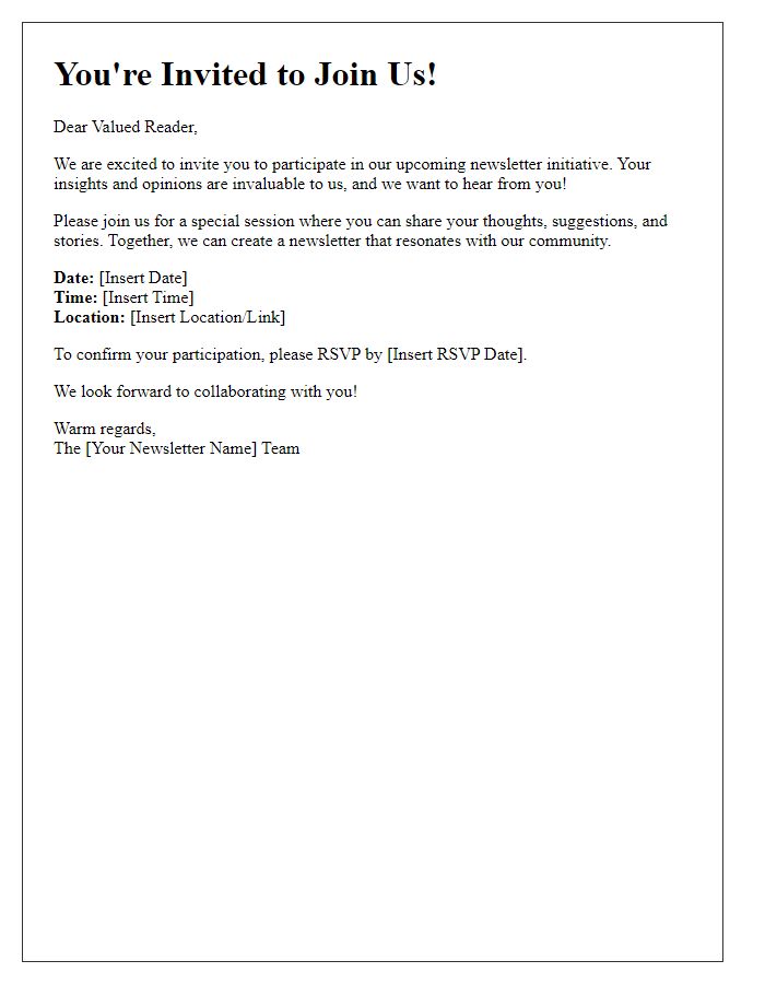 Letter template of invitation for newsletter reader participation