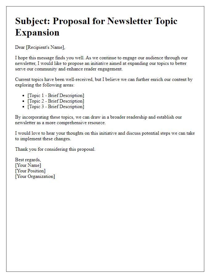 Letter template of initiative for newsletter topic expansion