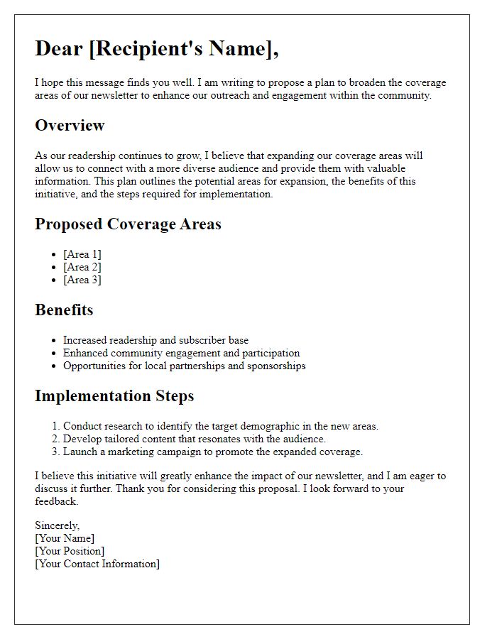 Letter template of plan to broaden newsletter coverage areas