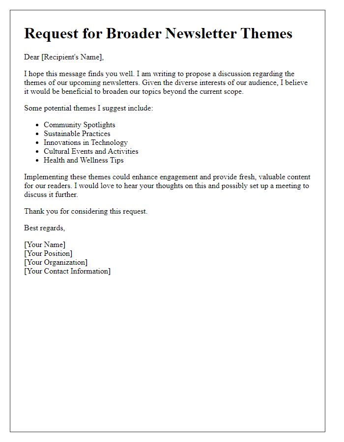 Letter template of request for broader newsletter themes