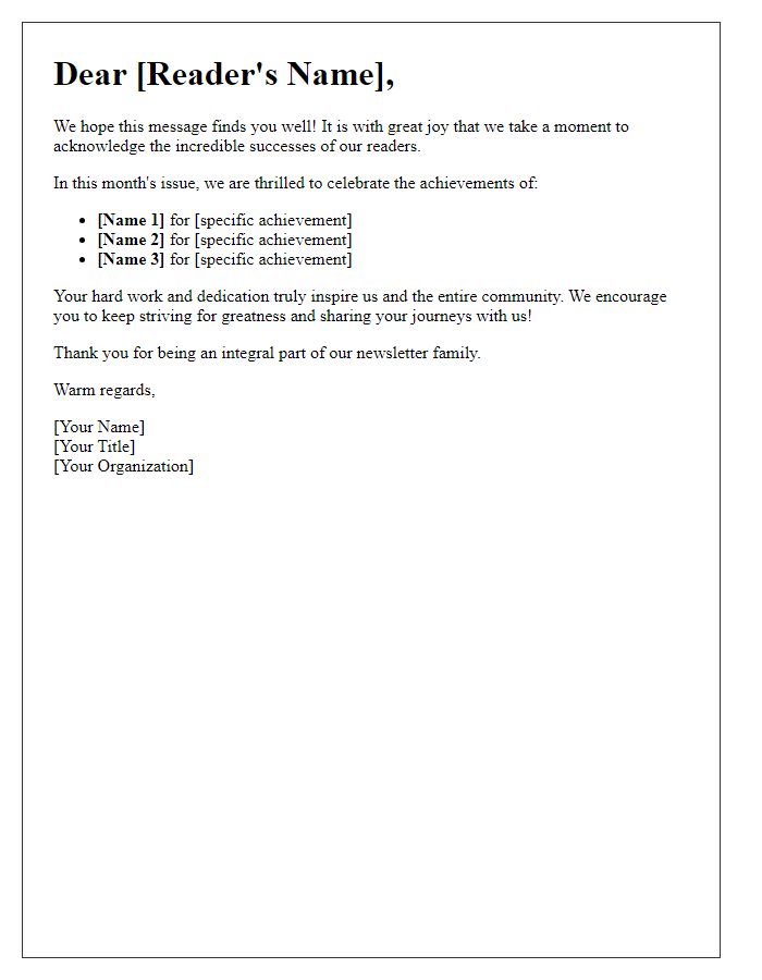 Letter template of Acknowledging Newsletter Readers' Successes