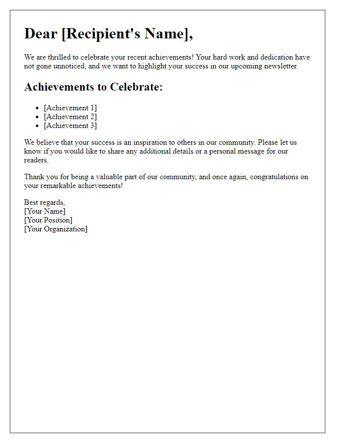 Letter template of Celebrate Your Success with Our Newsletter