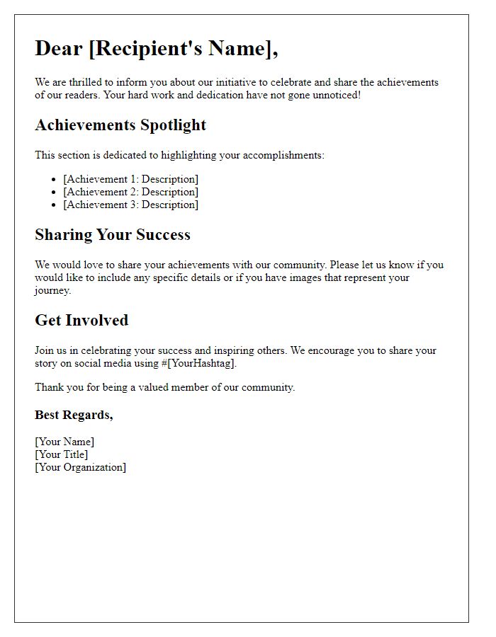 Letter template of Collecting and Sharing Reader Achievements