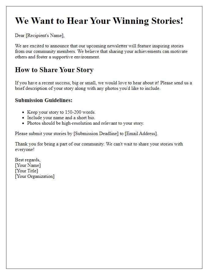 Letter template of Sharing Your Winning Stories Through Our Newsletter