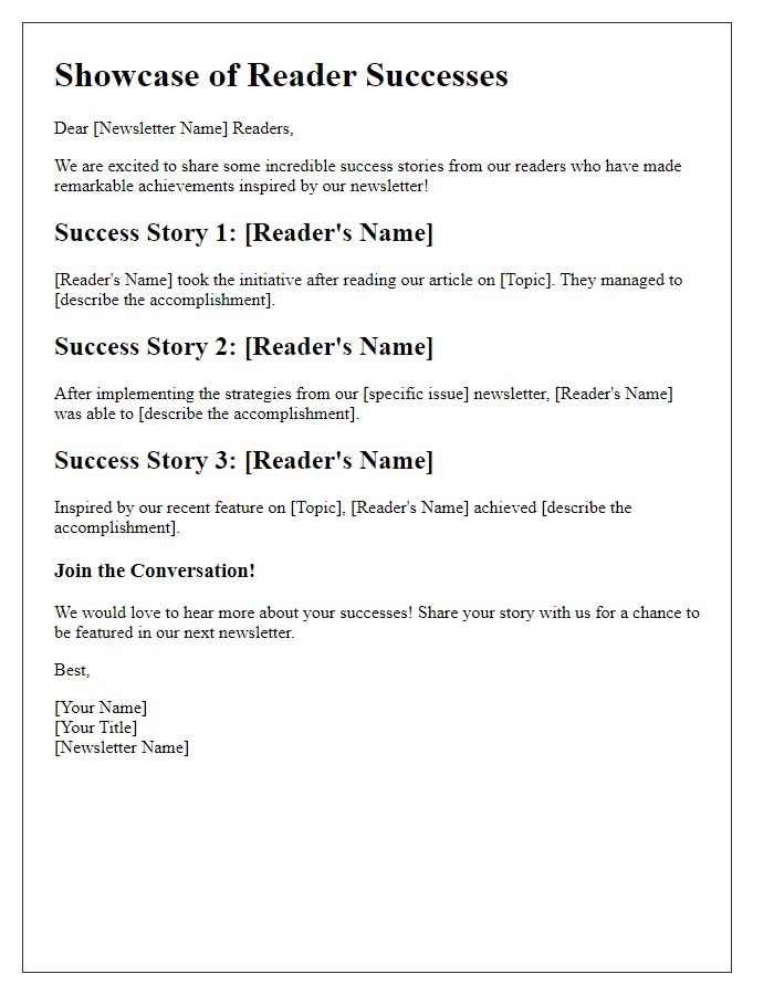 Letter template of Showcase of Newsletter Reader Successes