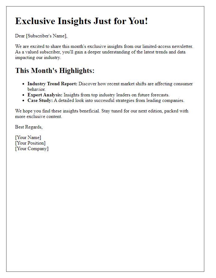 Letter template of limited-access newsletter insights.