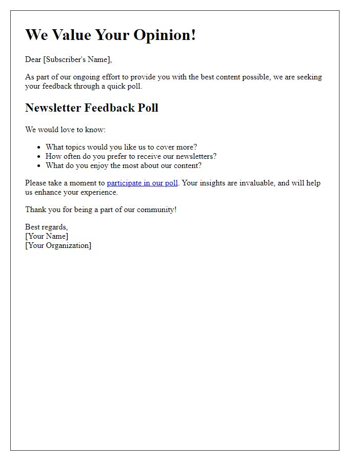 Letter template of engaging newsletter poll requests.