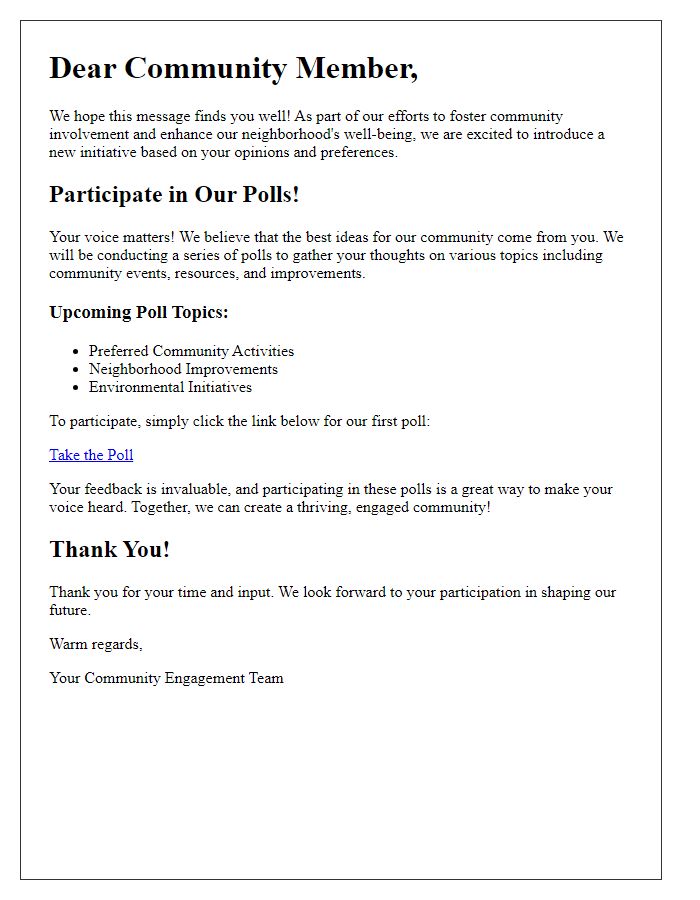 Letter template of fostering community involvement through polls.