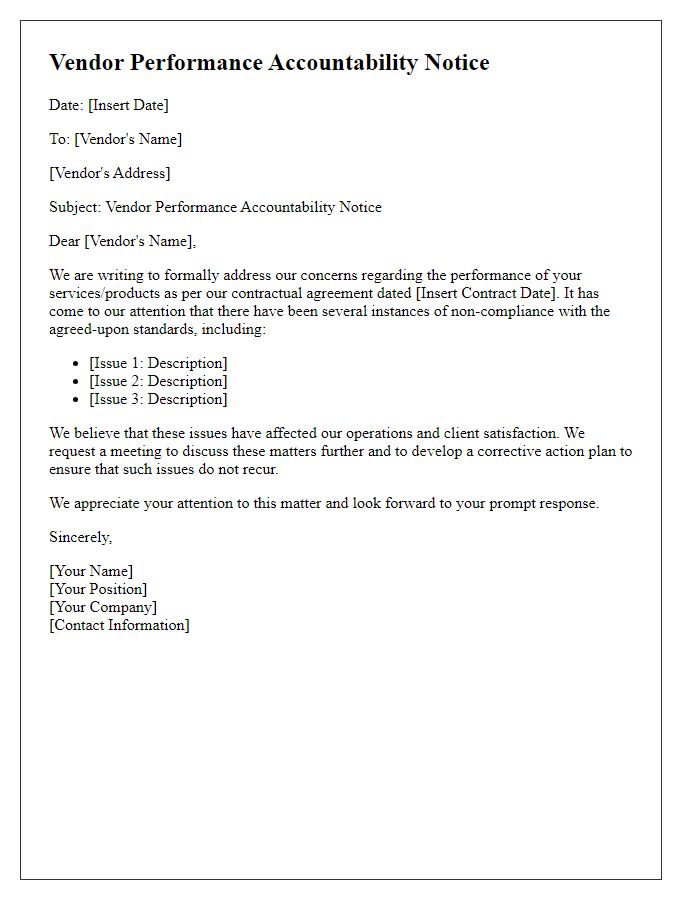 Letter template of vendor performance accountability notice