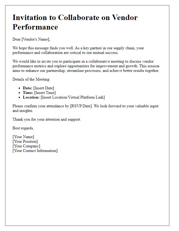 Letter template of vendor performance collaboration invitation