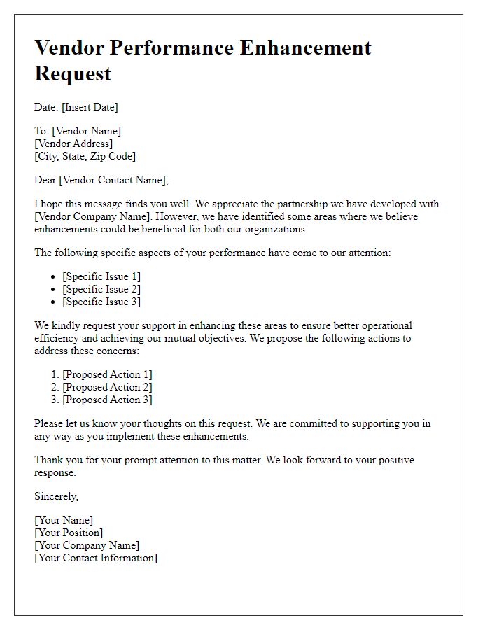 Letter template of vendor performance enhancement request