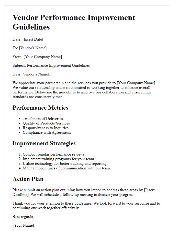 Letter template of vendor performance improvement guidelines