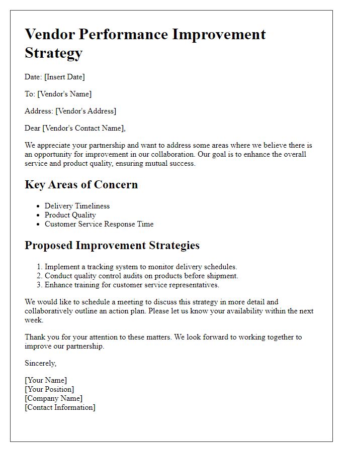 Letter template of vendor performance improvement strategy