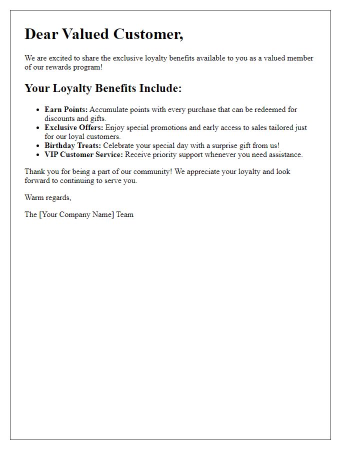 Letter template of newsletter loyalty benefits