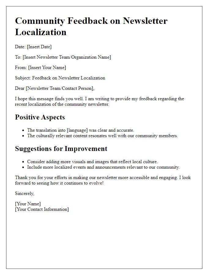 Letter template of community feedback on newsletter localization