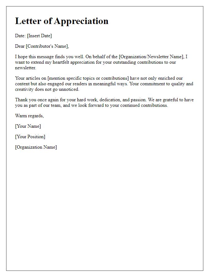 Letter template of appreciation for outstanding newsletter contributors