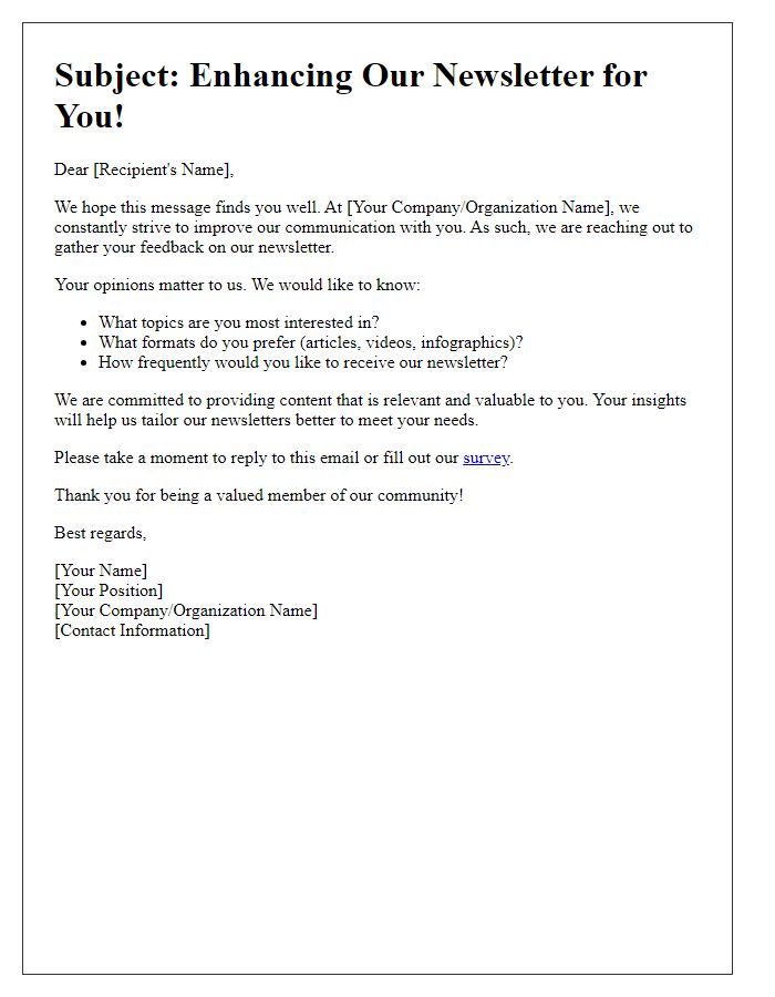 Letter template of improving newsletter content for audience relevance