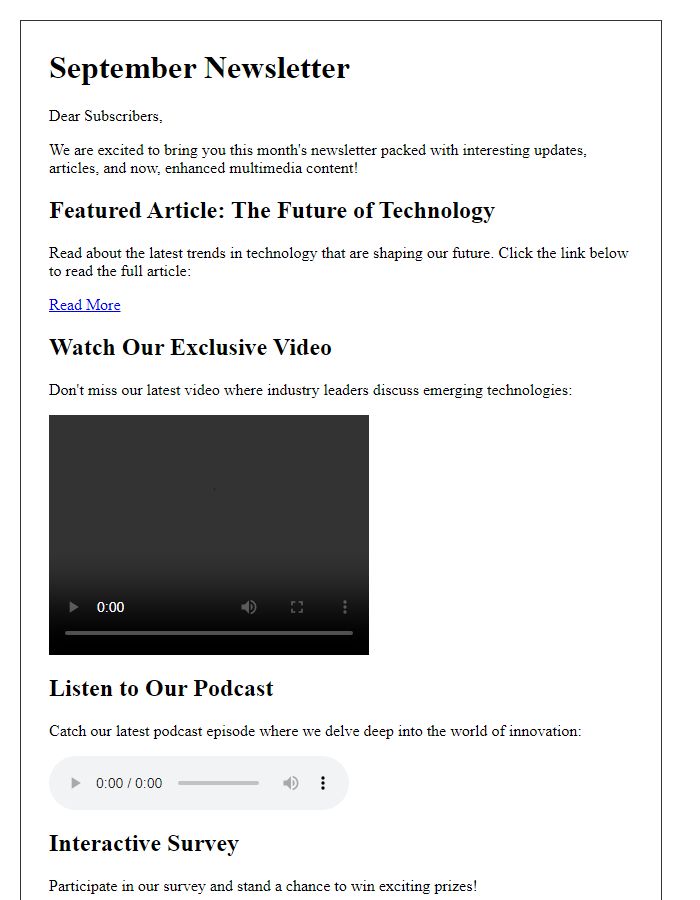 Letter template of integrating multimedia content into newsletters