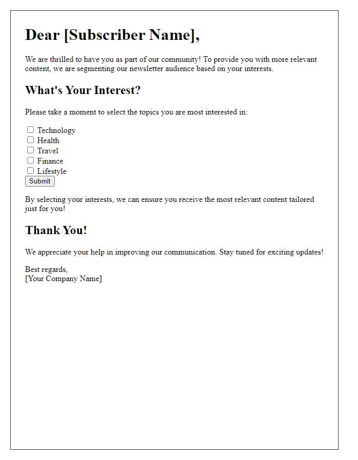 Letter template of segmenting newsletter audience for targeted messaging