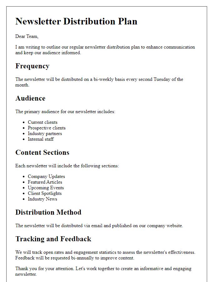 Letter template of regular newsletter distribution plan