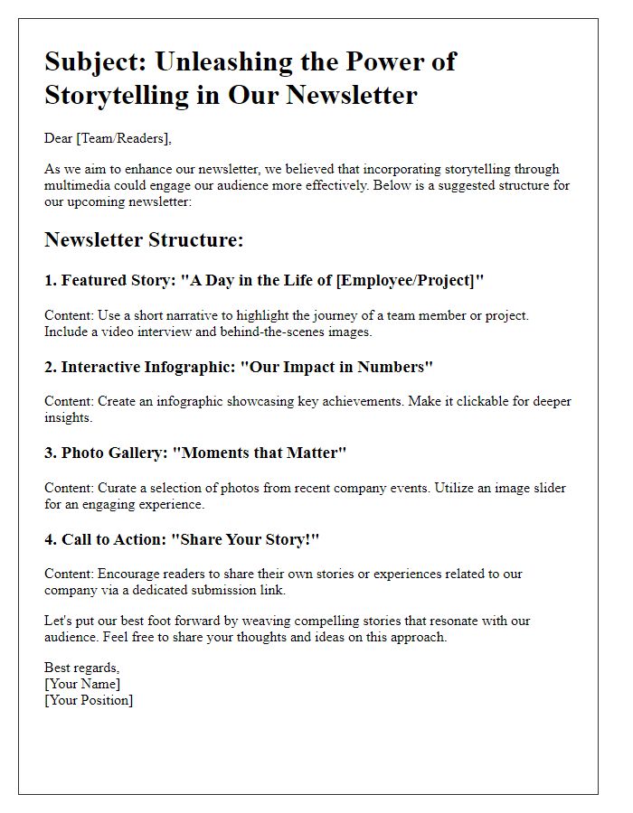 Letter template of employing storytelling through multimedia in newsletters.